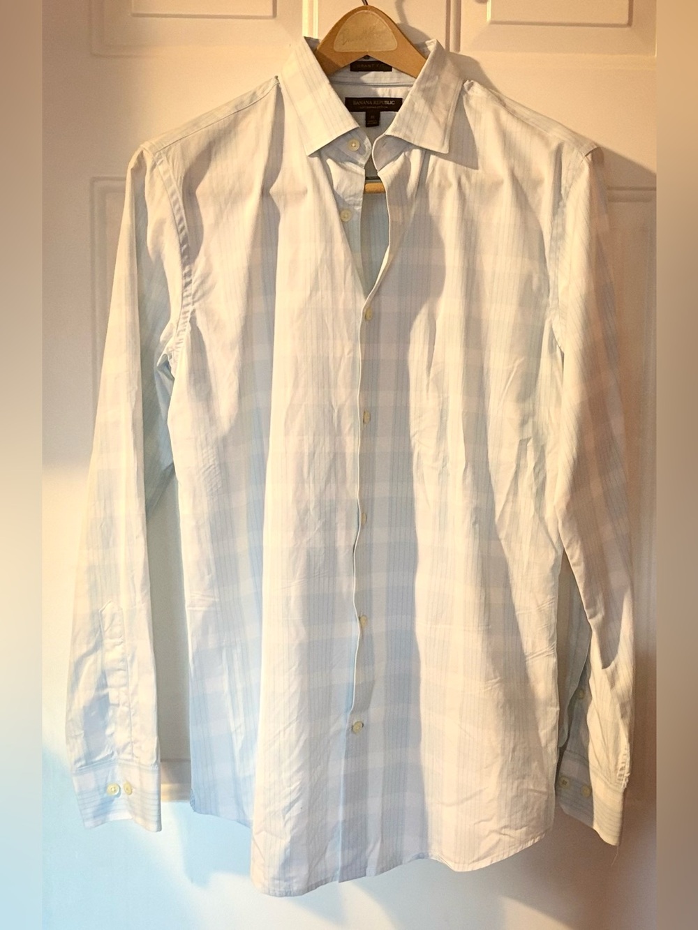 Supima Cotton dress shirt Banana Republic Grant Fit, size M Blue/White Checkered